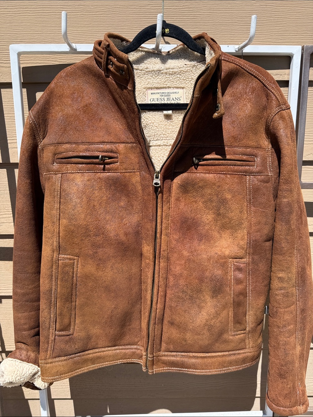 Guess Y2K New Unisex Brown Faux Suede Bomber Jacket with Shearling/ pockets "L"